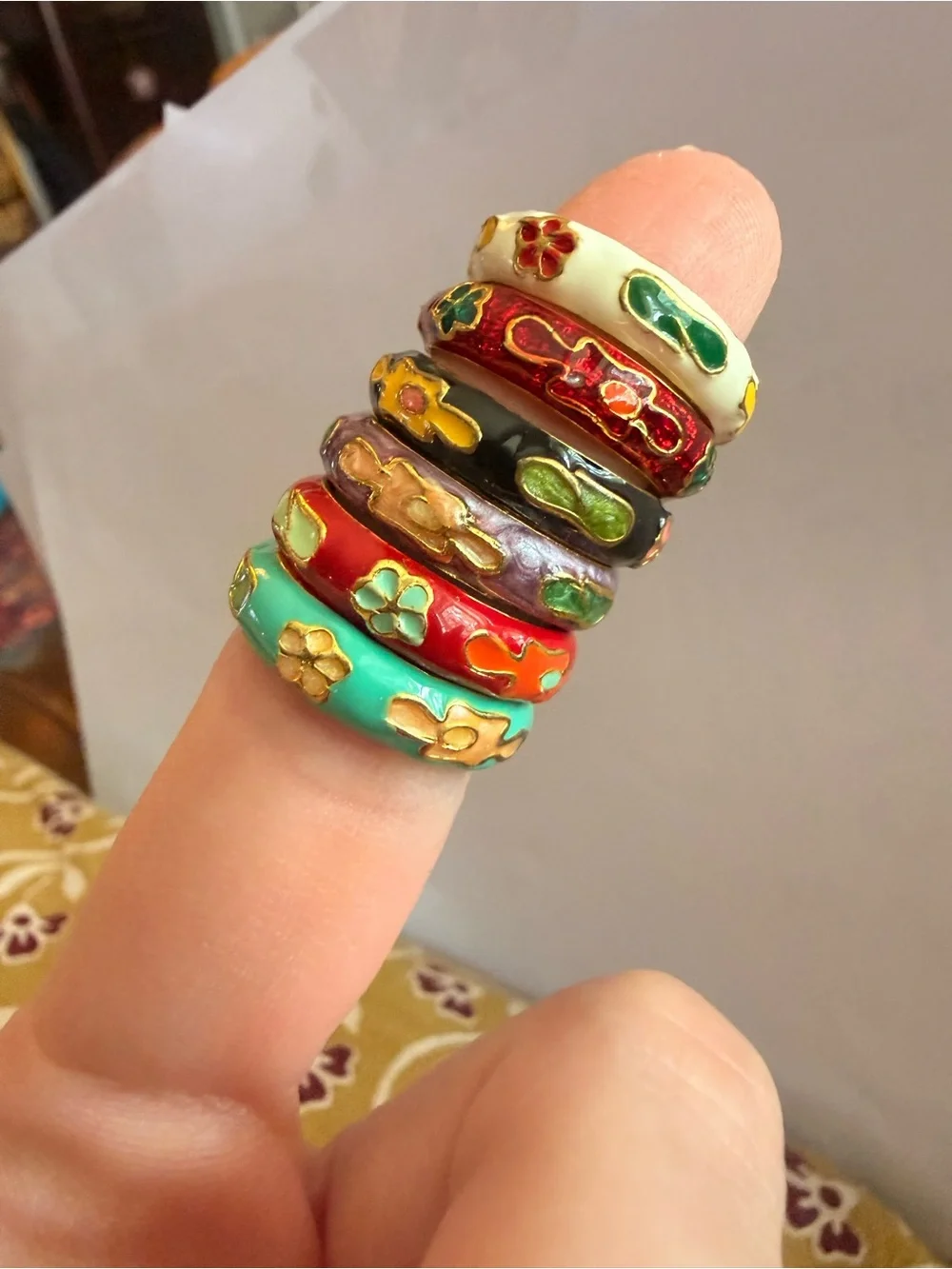 Cloisonné Stackable Floral Enamel Rings - Multicolor— price is for ONE